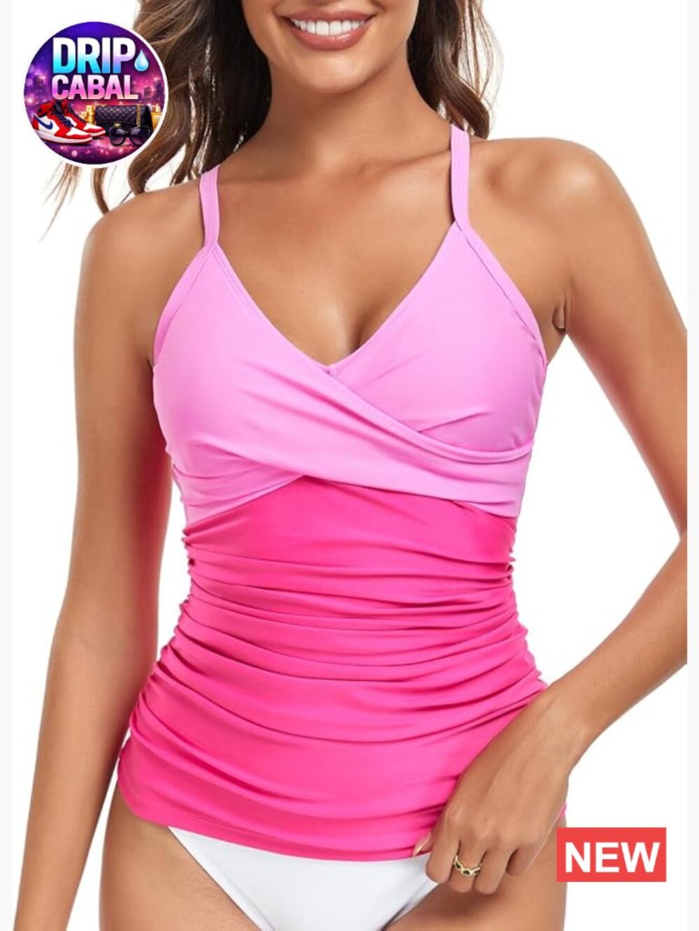 Tummy Control Tankini Top V Neck Ruched Bathing Suit Top with UPF 15